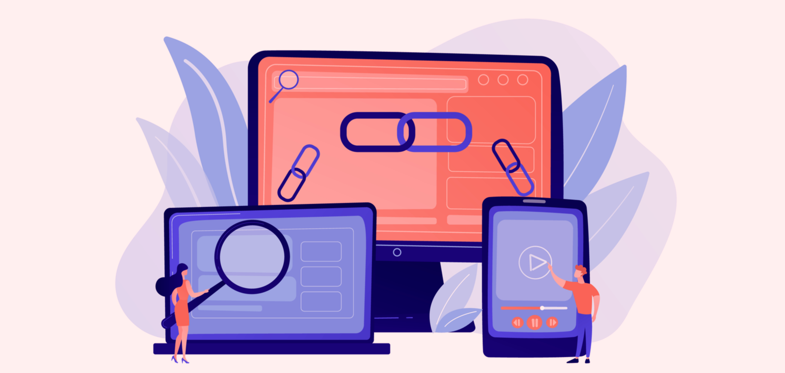 سئو خارجی روی مانیتور و لپتاپ و تبلت کارتونی