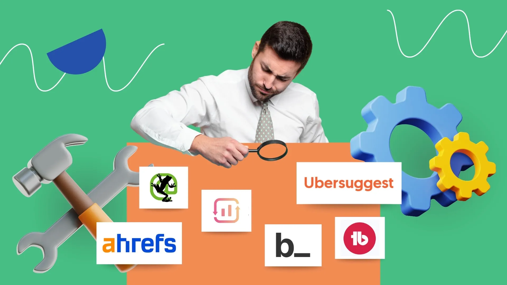 ذره بین مرد روی ابزارهای سئو