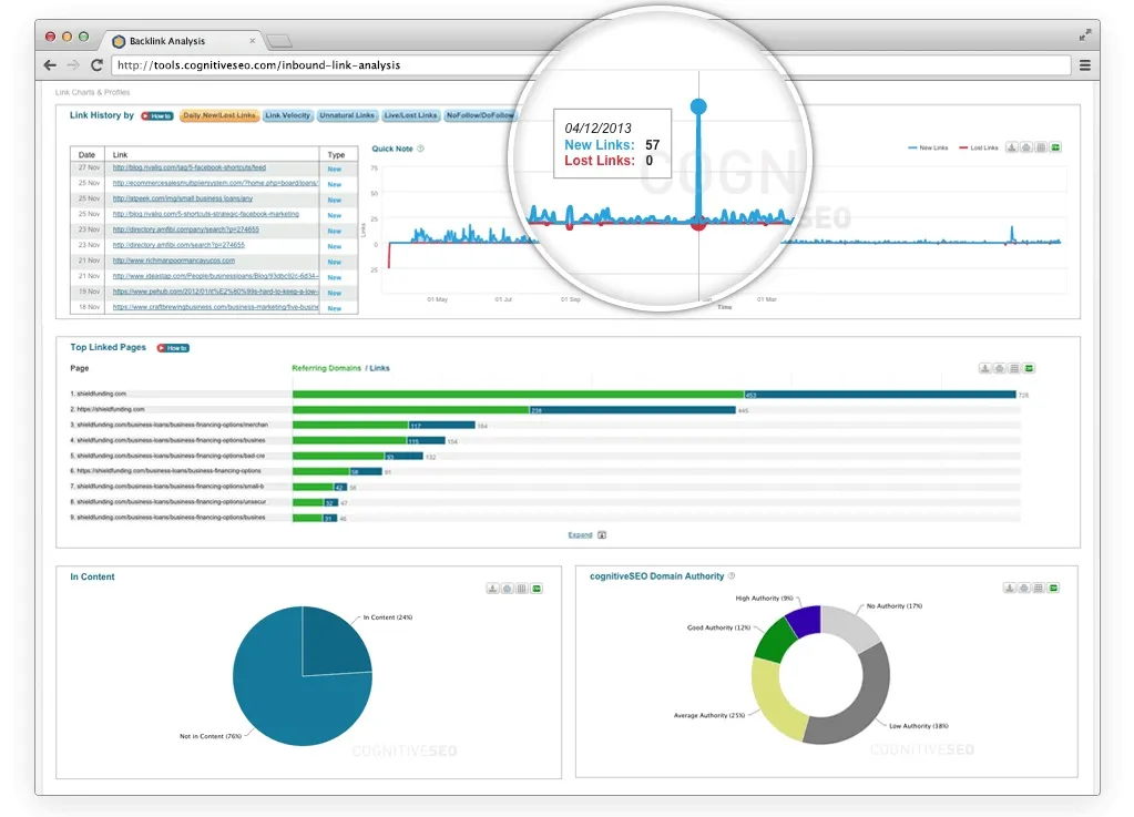 داشبورد Backlink Analysis